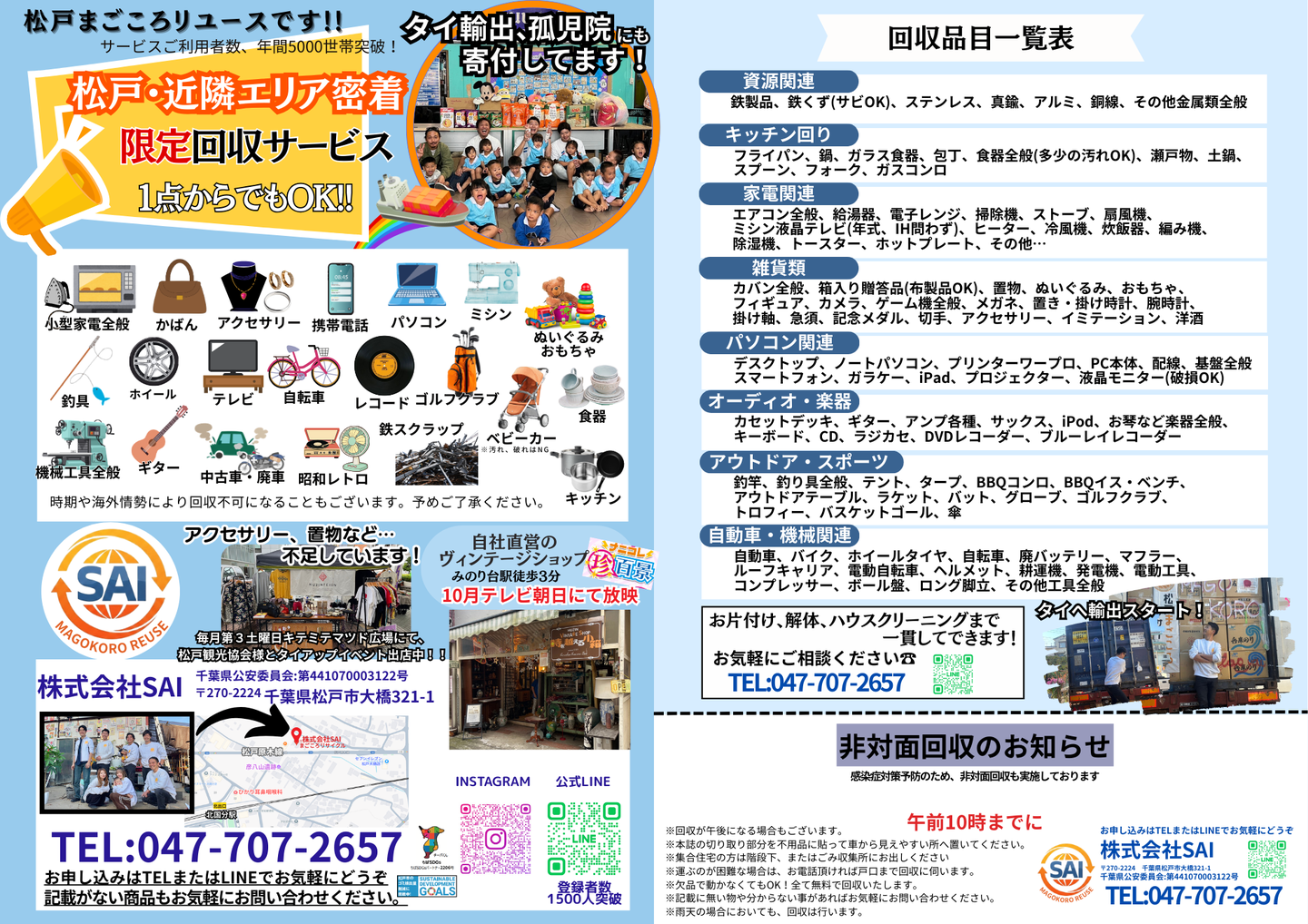 松戸・近隣エリア密着の回収サービス回収品目一覧。資源・キッチン・家電・雑貨・PC・楽器・スポーツ・自動車関連まで幅広く対応